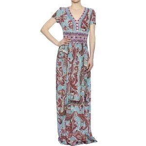 Anthropologie Aldo Martins Dress XS Paisley Maxi Festival Boho chic indie Retro